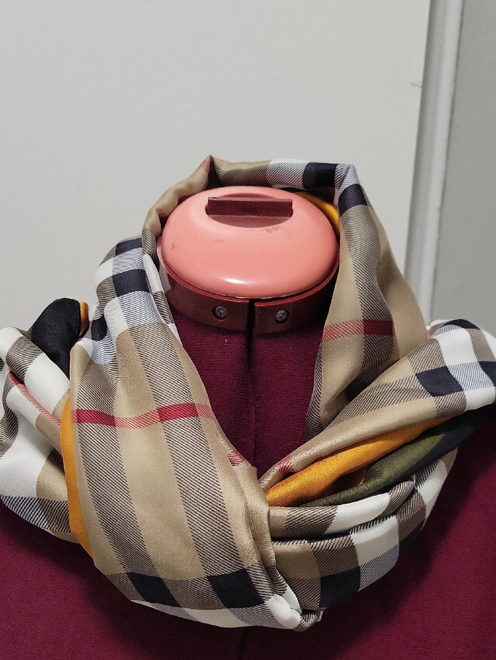 Striped Silk-Feel Scarf in Mustard, Olive & Neutrals